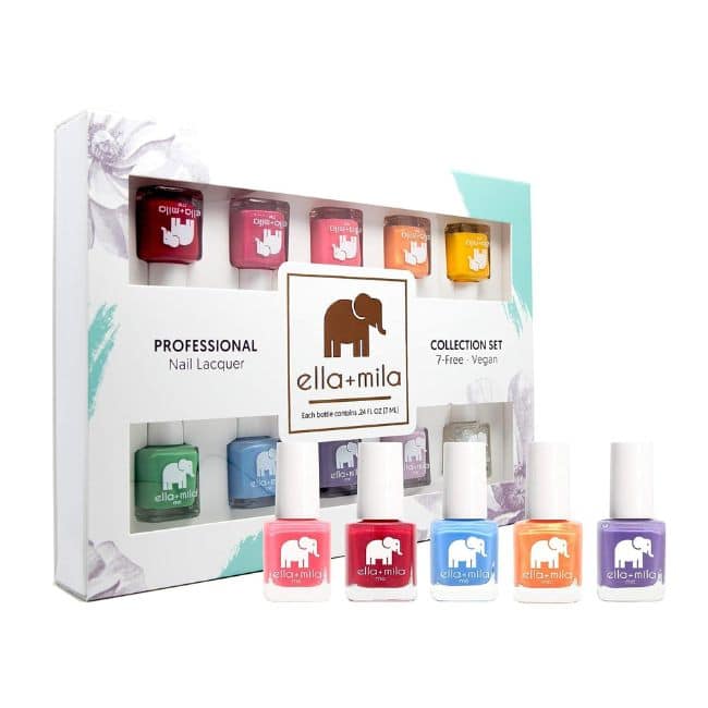 package multi-pack of ella plus mila kid friendly vegan nail polishes in white box