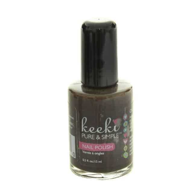 one bottle of keeki safe nail polish in dark green color on white background